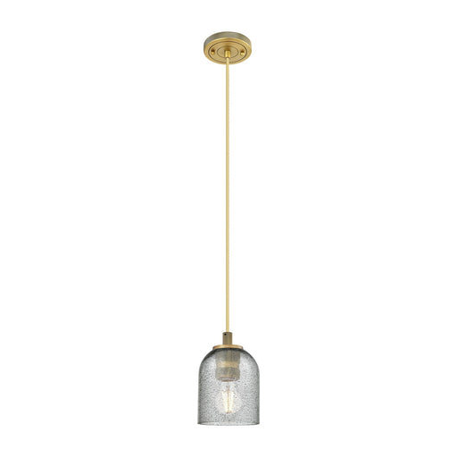 Innovations Caledonia 5in 1-Light Pendant | Industrial Brushed Brass and Charcoal Glass | Kitchen Island & Dining Room | Model 434-1P-BB-G257