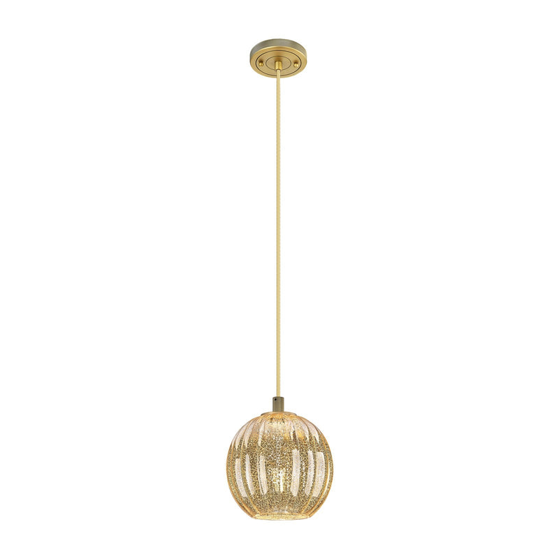 Innovations Preston Globe 7in 1-Light Pendant | Industrial Brushed Brass and Mercury Glass | Kitchen Island & Dining Room | Model 434-1P-BB-G458-7ME