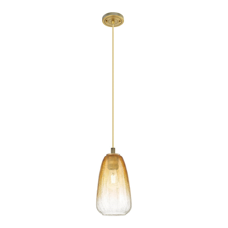 Innovations Brookhaven Almond 6in 1-Light Pendant | Industrial Brushed Brass and Amber Glass | Kitchen Island & Dining | Model 434-1P-BB-G480-6AM