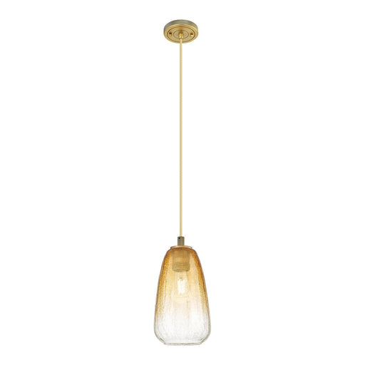 Innovations Brookhaven Almond 6in 1-Light Pendant | Industrial Brushed Brass and Amber Glass | Kitchen Island & Dining | Model 434-1P-BB-G480-6AM