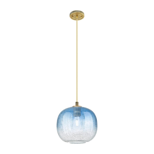Innovations Brookhaven Sphere 10.5in 1-Light Pendant | Industrial Brushed Brass and Sapphire Blue Glass | Kitchen Island | Model 434-1P-BB-G481-10SB