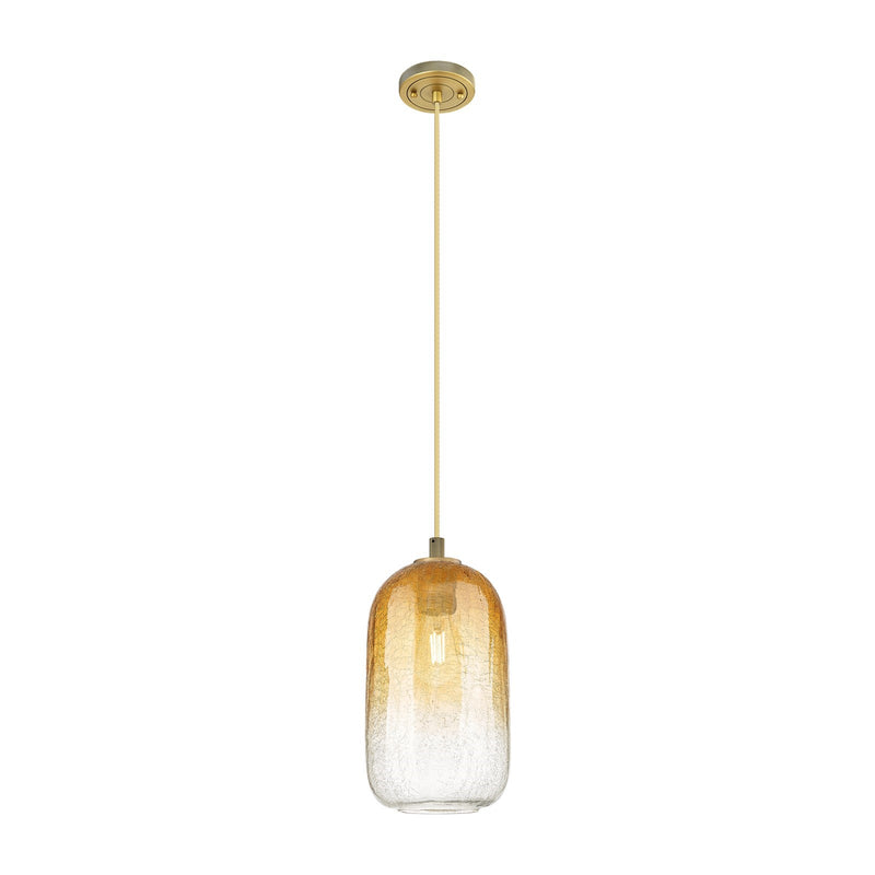 Innovations Brookhaven Cloche 7in 1-Light Pendant | Industrial Brushed Brass and Amber Glass | Kitchen Island & Dining | Model 434-1P-BB-G482-7AM