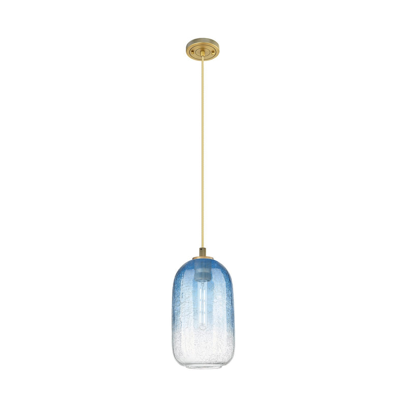 Innovations Brookhaven Cloche 7in 1-Light Pendant | Industrial Brushed Brass and Sapphire Blue Glass | Kitchen Island | Model 434-1P-BB-G482-7SB
