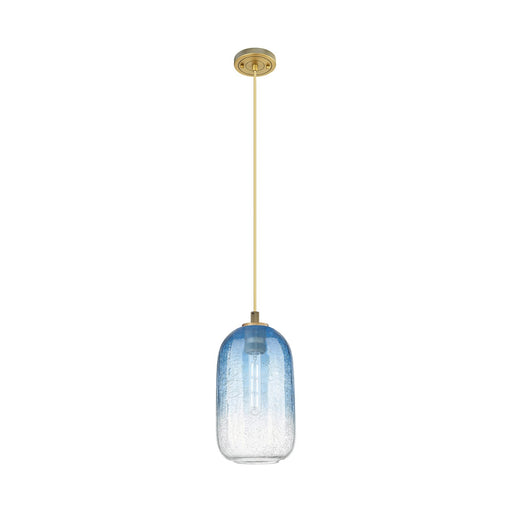 Innovations Brookhaven Cloche 7in 1-Light Pendant | Industrial Brushed Brass and Sapphire Blue Glass | Kitchen Island | Model 434-1P-BB-G482-7SB