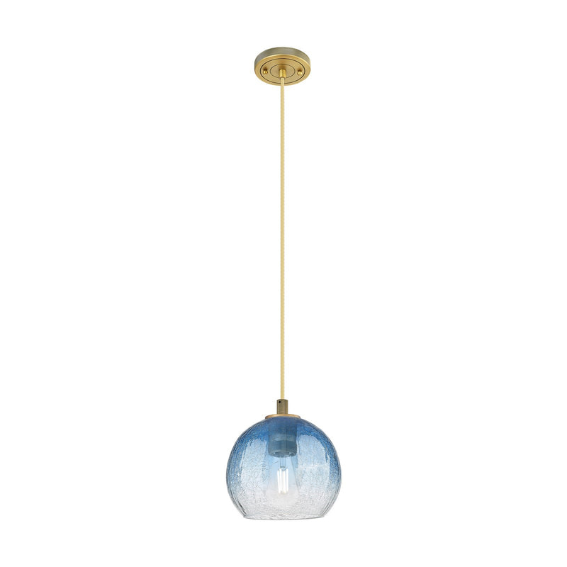 Innovations Brookhaven Globe 7.8in 1-Light Pendant | Industrial Brushed Brass and Sapphire Blue Glass | Kitchen Island | Model 434-1P-BB-G483-8SB