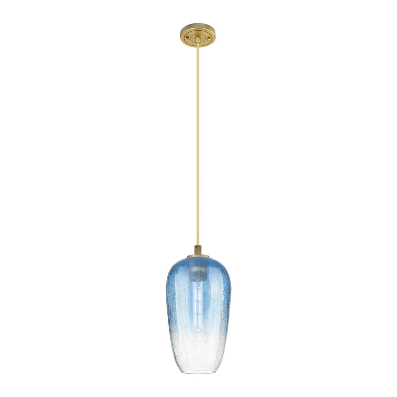 Innovations Brookhaven Flute 7in 1-Light Pendant | Industrial Brushed Brass and Sapphire Blue Glass | Kitchen Island | Model 434-1P-BB-G484-7SB