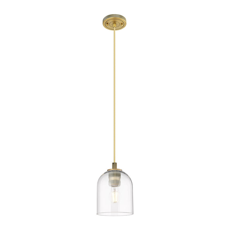 Innovations Bella 5.5in 1-Light Pendant | Industrial Brushed Brass and Clear Glass | Kitchen Island & Dining Room | Model 434-1P-BB-G558-6CL