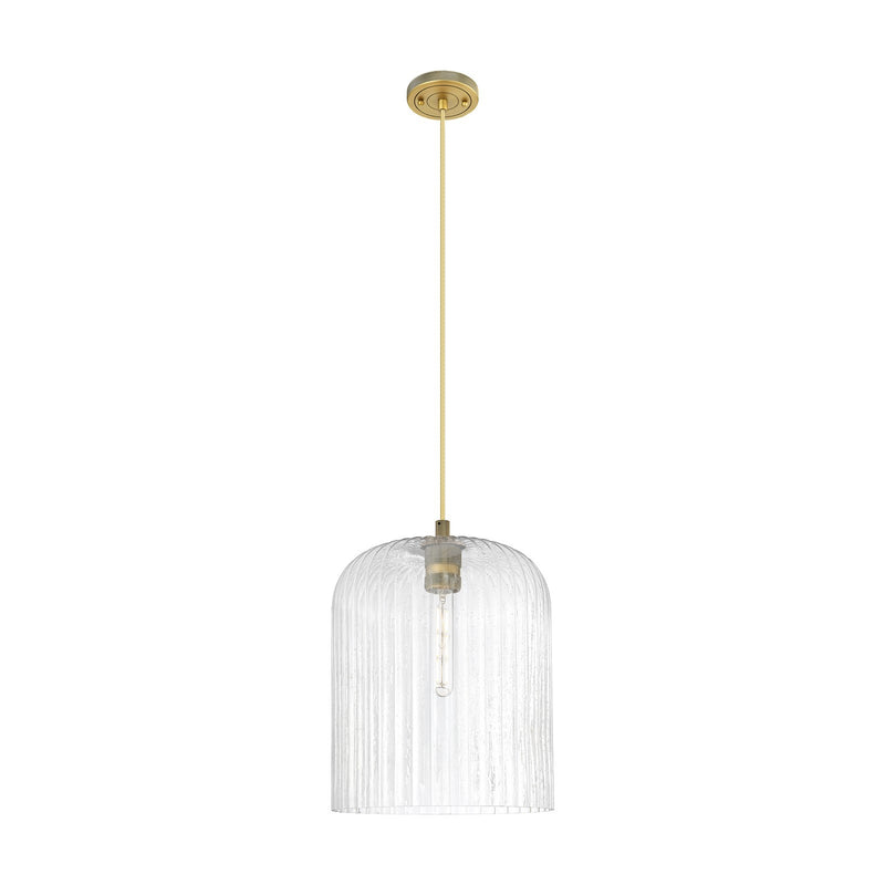 Innovations Crown Point 12in 1-Light Pendant | Industrial Brushed Brass and Seedy Glass | Kitchen Island & Dining Room | Model 434-1P-BB-G559-12SDY