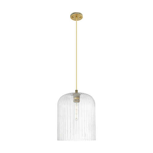 Innovations Crown Point 12in 1-Light Pendant | Industrial Brushed Brass and Seedy Glass | Kitchen Island & Dining Room | Model 434-1P-BB-G559-12SDY