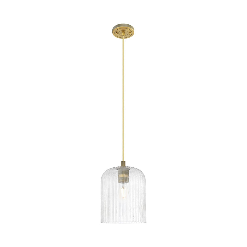 Innovations Crown Point 8in 1-Light Pendant | Industrial Brushed Brass and Seedy Glass | Kitchen Island & Dining Room | Model 434-1P-BB-G559-8SDY
