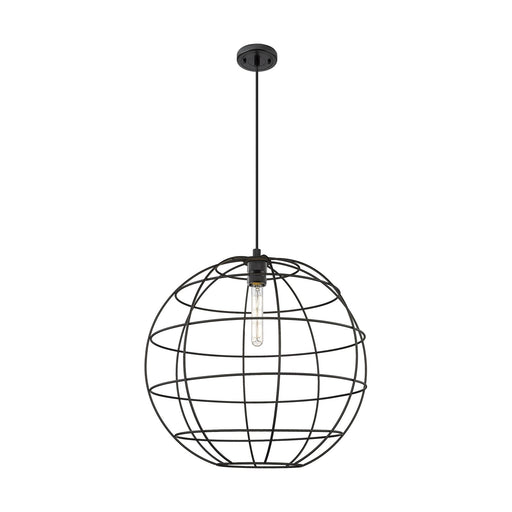 Innovations Lake Placid 22in 1-Light Pendant | Industrial Matte Black and Matte Black Metal Shade | Kitchen Island | Model 434-1P-BK-CE-22-BK