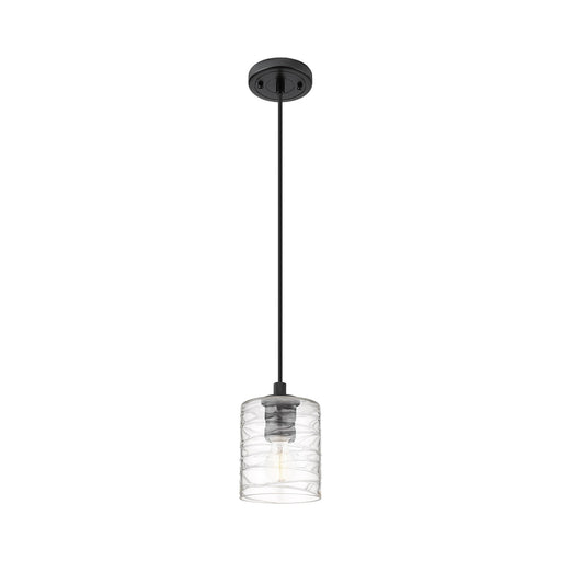 Innovations Cobbleskill 5in 1-Light Pendant | Industrial Matte Black and Deco Swirl Glass | Kitchen Island & Dining Room | Model 434-1P-BK-G1113