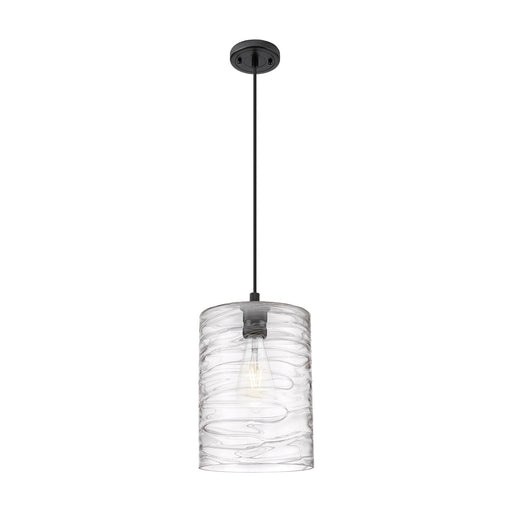 Innovations Cobbleskill 9in 1-Light Pendant | Industrial Matte Black and Deco Swirl Glass | Kitchen Island & Dining Room | Model 434-1P-BK-G1113-L