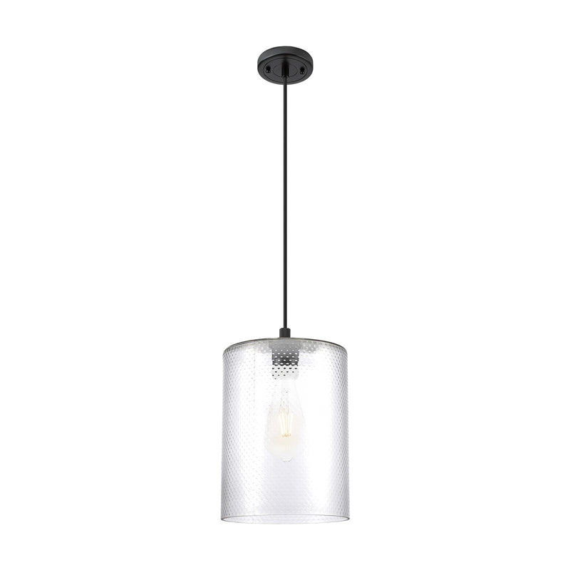 Innovations Cobbleskill 9in 1-Light Pendant | Industrial Matte Black and Clear Glass | Kitchen Island & Dining Room | Model 434-1P-BK-G112-L