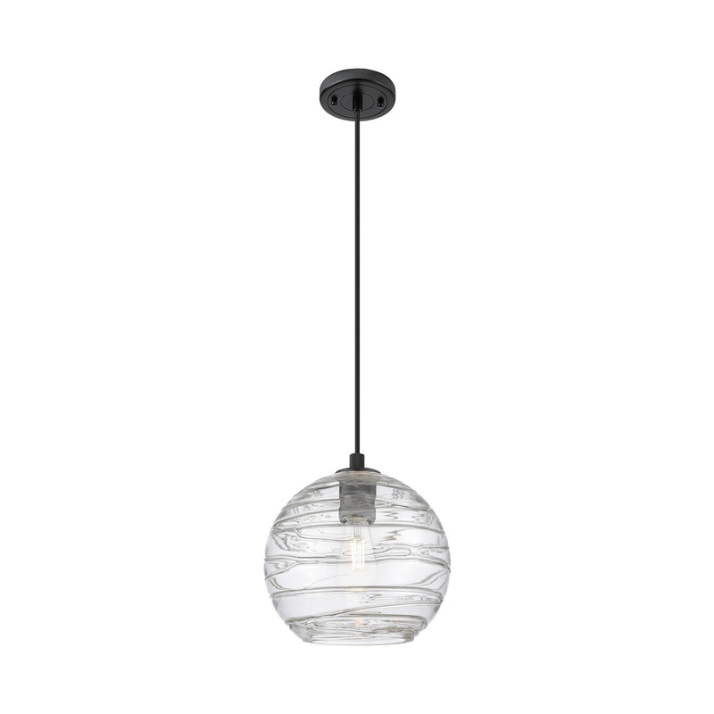 Innovations Crown Point 10in 1-Light Pendant | Industrial Matte Black and Clear Deco Swirl Glass | Kitchen Island | Model 434-1P-BK-G1213-10CL