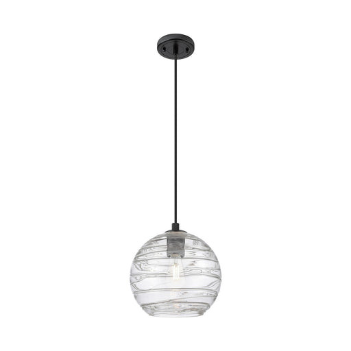 Innovations Crown Point 10in 1-Light Pendant | Industrial Matte Black and Clear Deco Swirl Glass | Kitchen Island | Model 434-1P-BK-G1213-10CL