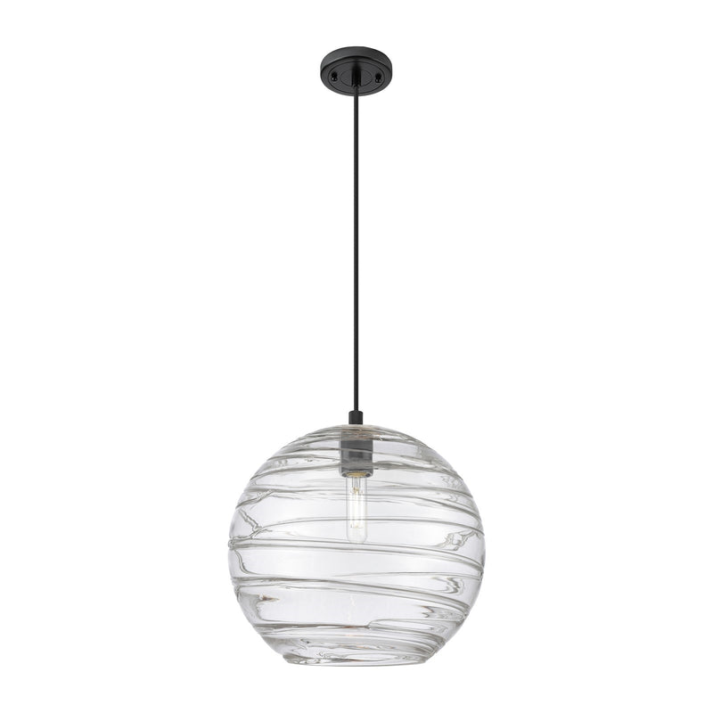 Innovations Crown Point 12in 1-Light Pendant | Industrial Matte Black and Clear Deco Swirl Glass | Kitchen Island | Model 434-1P-BK-G1213-12CL