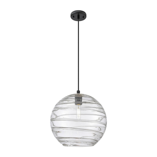 Innovations Crown Point 12in 1-Light Pendant | Industrial Matte Black and Clear Deco Swirl Glass | Kitchen Island | Model 434-1P-BK-G1213-12CL