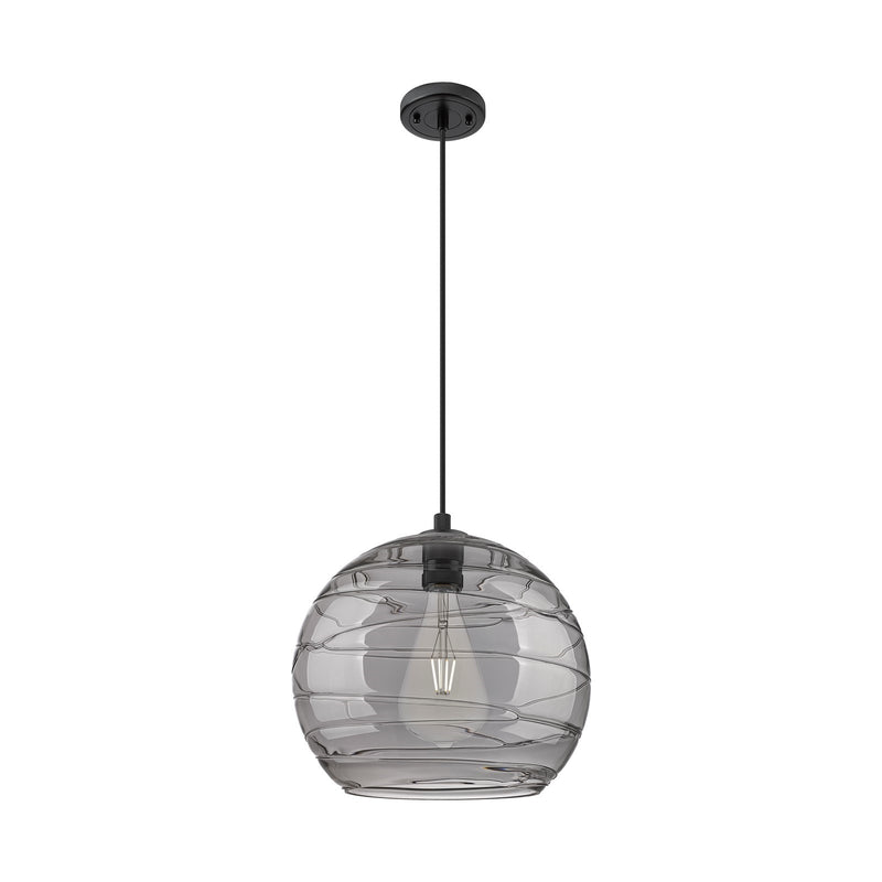 Innovations Athens Deco Swirl 14in 1-Light Pendant | Industrial Matte Black and Light Smoke Glass | Kitchen Island | Model 434-1P-BK-G1213-14SM