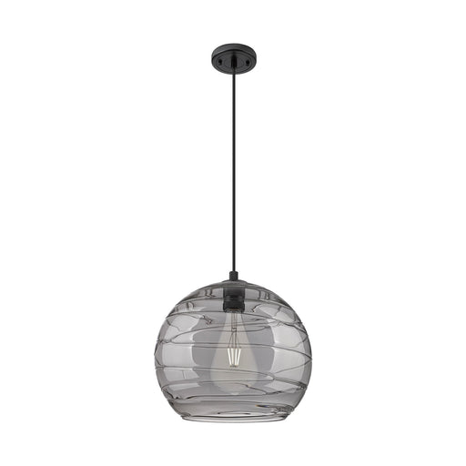 Innovations Athens Deco Swirl 14in 1-Light Pendant | Industrial Matte Black and Light Smoke Glass | Kitchen Island | Model 434-1P-BK-G1213-14SM
