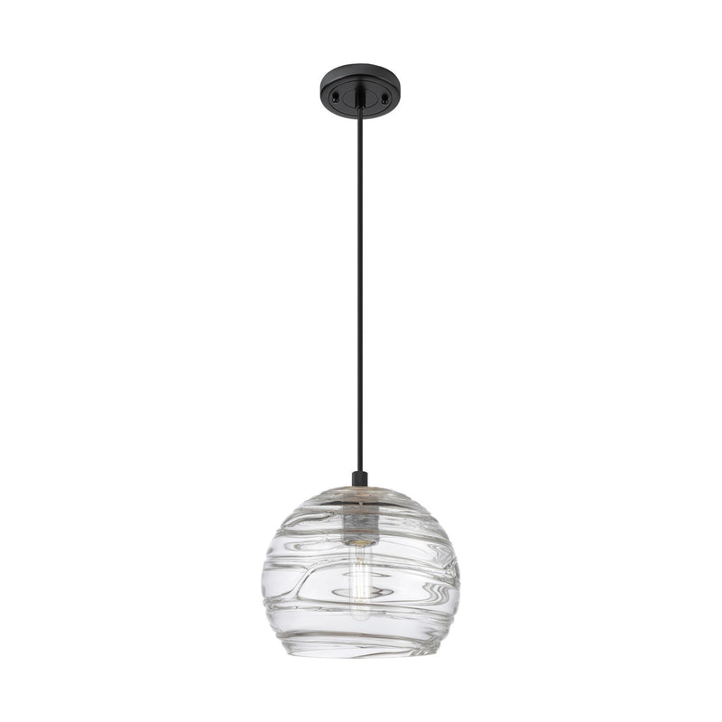 Innovations Crown Point 8in 1-Light Pendant | Industrial Matte Black and Clear Deco Swirl Glass | Kitchen Island & Dining | Model 434-1P-BK-G1213-8CL