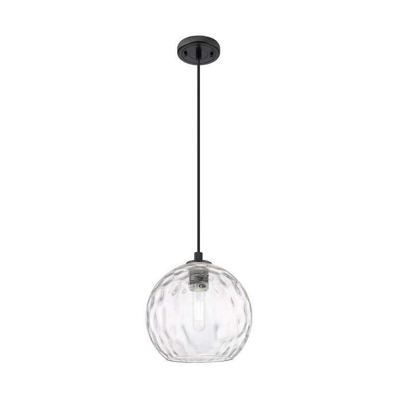 Innovations Athens Water Glass 10in 1-Light Pendant | Industrial Matte Black and Clear Glass | Kitchen Island & Dining | Model 434-1P-BK-G1215-10