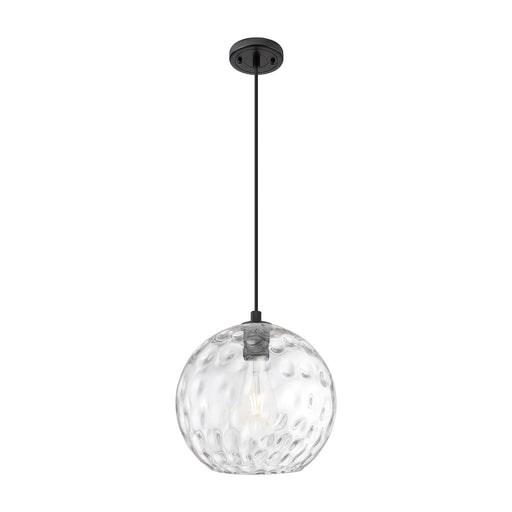 Innovations Athens Water Glass 12in 1-Light Pendant | Industrial Matte Black and Clear Glass | Kitchen Island & Dining | Model 434-1P-BK-G1215-12