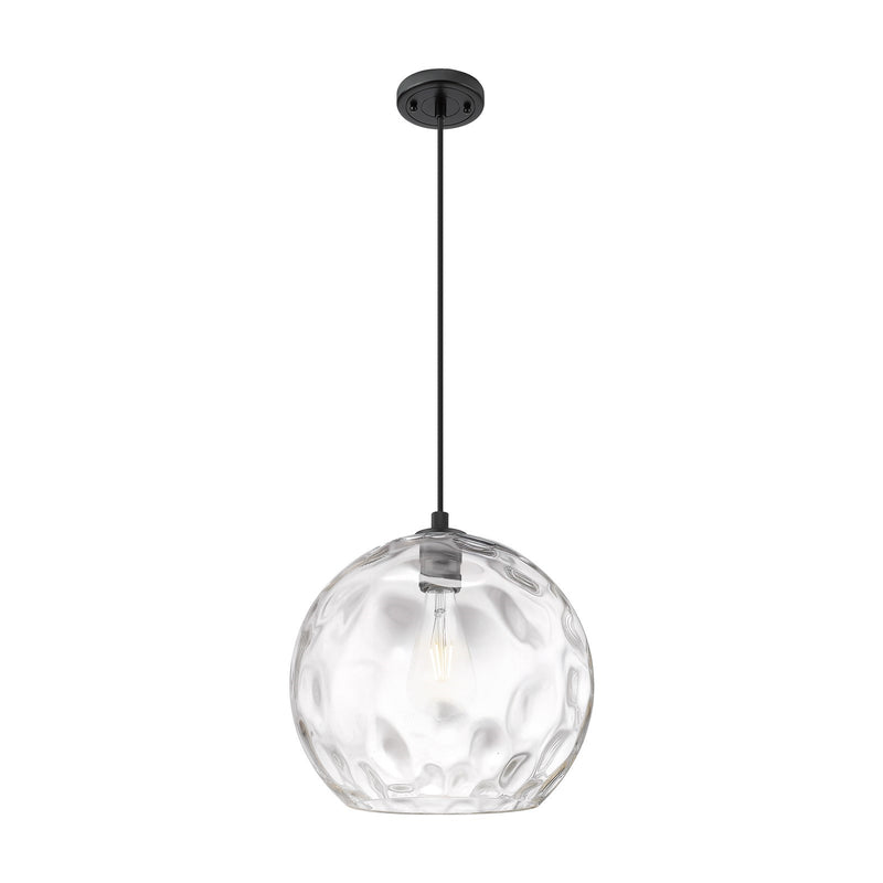 Innovations Athens Water Glass 13in 1-Light Pendant | Industrial Matte Black and Clear Glass | Kitchen Island & Dining | Model 434-1P-BK-G1215-14