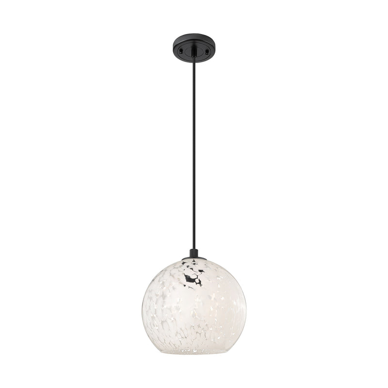 Innovations White Mouchette 10in 1-Light Pendant | Industrial Matte Black and White Glass | Kitchen Island & Dining Room | Model 434-1P-BK-G1216-10WM