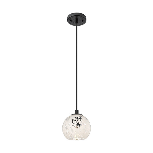 Innovations White Mouchette 6in 1-Light Pendant | Industrial Matte Black and White Mouchette Glass | Kitchen Island | Model 434-1P-BK-G1216-6WM