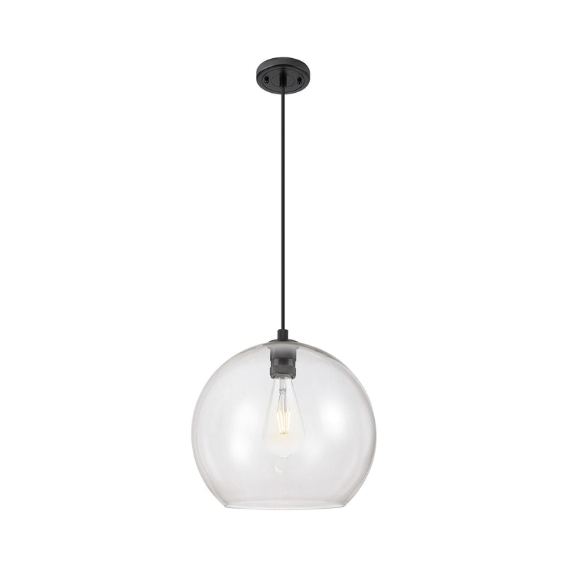 Innovations Astor 14in 1-Light Pendant | Industrial Matte Black and Clear Glass | Kitchen Island & Dining Room | Model 434-1P-BK-G122-14