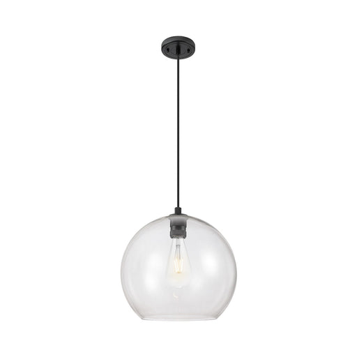 Innovations Astor 14in 1-Light Pendant | Industrial Matte Black and Clear Glass | Kitchen Island & Dining Room | Model 434-1P-BK-G122-14