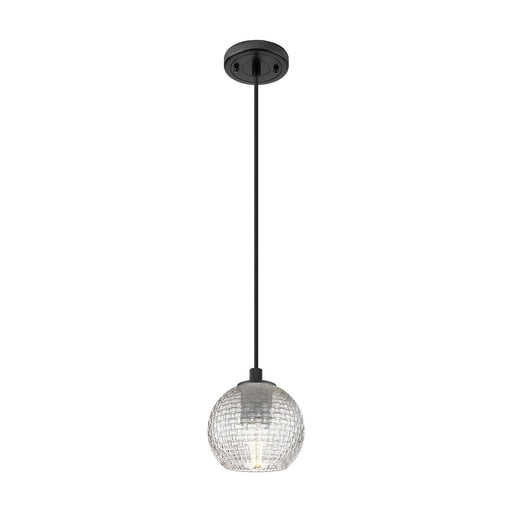 Innovations Athens 6in 1-Light Pendant | Industrial Matte Black and Clear Basket Weave Glass | Kitchen Island & Dining | Model 434-1P-BK-G122C-6CL