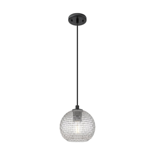 Innovations Athens 8in 1-Light Pendant | Industrial Matte Black and Clear Basket Weave Glass | Kitchen Island & Dining | Model 434-1P-BK-G122C-8CL