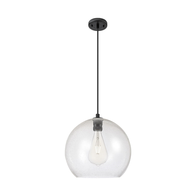 Innovations Astor 14in 1-Light Pendant | Industrial Matte Black and Seedy Glass | Kitchen Island & Dining Room | Model 434-1P-BK-G124-14