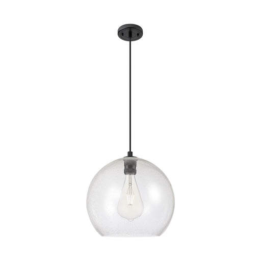Innovations Astor 14in 1-Light Pendant | Industrial Matte Black and Seedy Glass | Kitchen Island & Dining Room | Model 434-1P-BK-G124-14