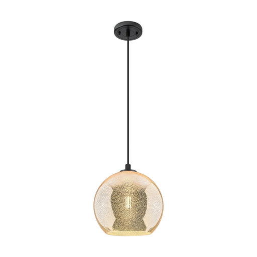 Innovations Athens 10in 1-Light Pendant | Industrial Matte Black and Mercury Glass | Kitchen Island & Dining Room | Model 434-1P-BK-G128-10