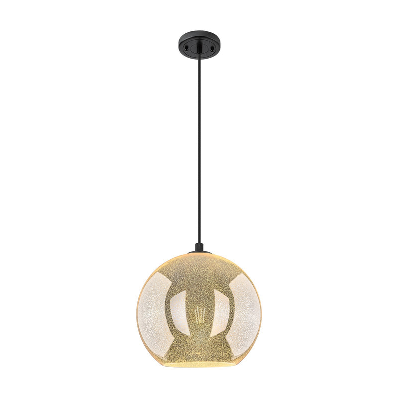 Innovations Athens 12in 1-Light Pendant | Industrial Matte Black and Mercury Glass | Kitchen Island & Dining Room | Model 434-1P-BK-G128-12