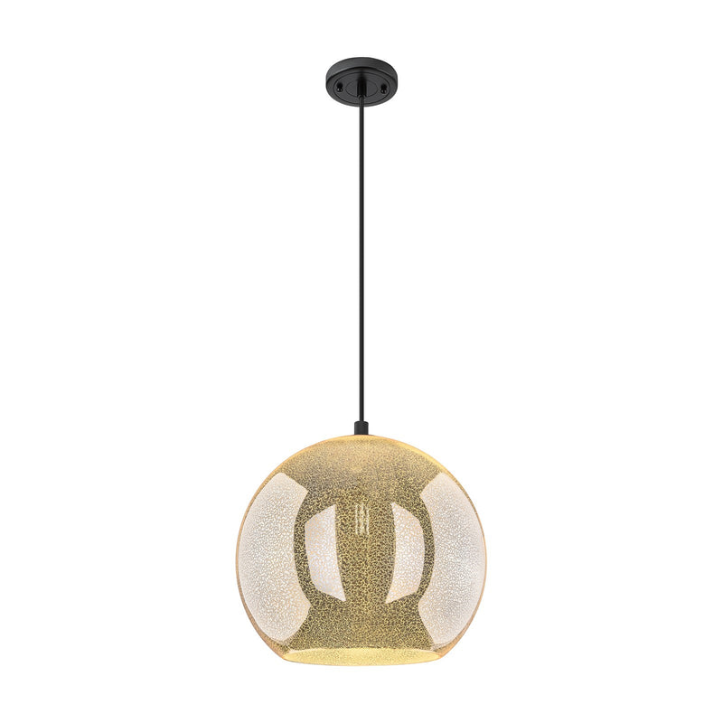 Innovations Astor 14in 1-Light Pendant | Industrial Matte Black and Mercury Glass | Kitchen Island & Dining Room | Model 434-1P-BK-G128-14