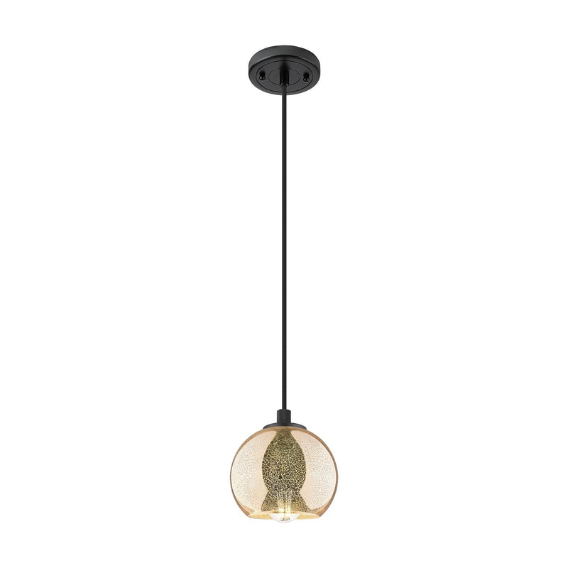 Innovations Athens 6in 1-Light Pendant | Industrial Matte Black and Mercury Glass | Kitchen Island & Dining Room | Model 434-1P-BK-G128-6