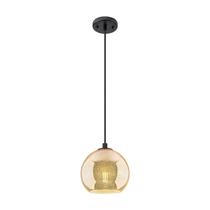Innovations Athens 8in 1-Light Pendant | Industrial Matte Black and Mercury Glass | Kitchen Island & Dining Room | Model 434-1P-BK-G128-8
