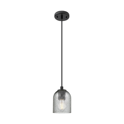 Innovations Caledonia 5in 1-Light Pendant | Industrial Matte Black and Charcoal Glass | Kitchen Island & Dining Room | Model 434-1P-BK-G257