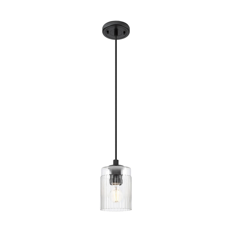 Innovations Hadley 4.5in 1-Light Pendant | Industrial Matte Black and Clear Ribbed Glass | Kitchen Island & Dining Room | Model 434-1P-BK-G342