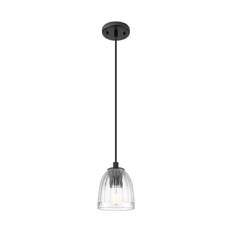 Innovations Brookfield 5.75in 1-Light Pendant | Industrial Matte Black and Clear Glass | Kitchen Island & Dining Room | Model 434-1P-BK-G442