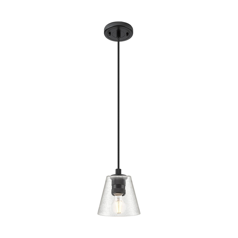 Innovations Caton 6in 1-Light Pendant | Industrial Matte Black and Frosted Glass | Kitchen Island & Dining Room | Model 434-1P-BK-G454