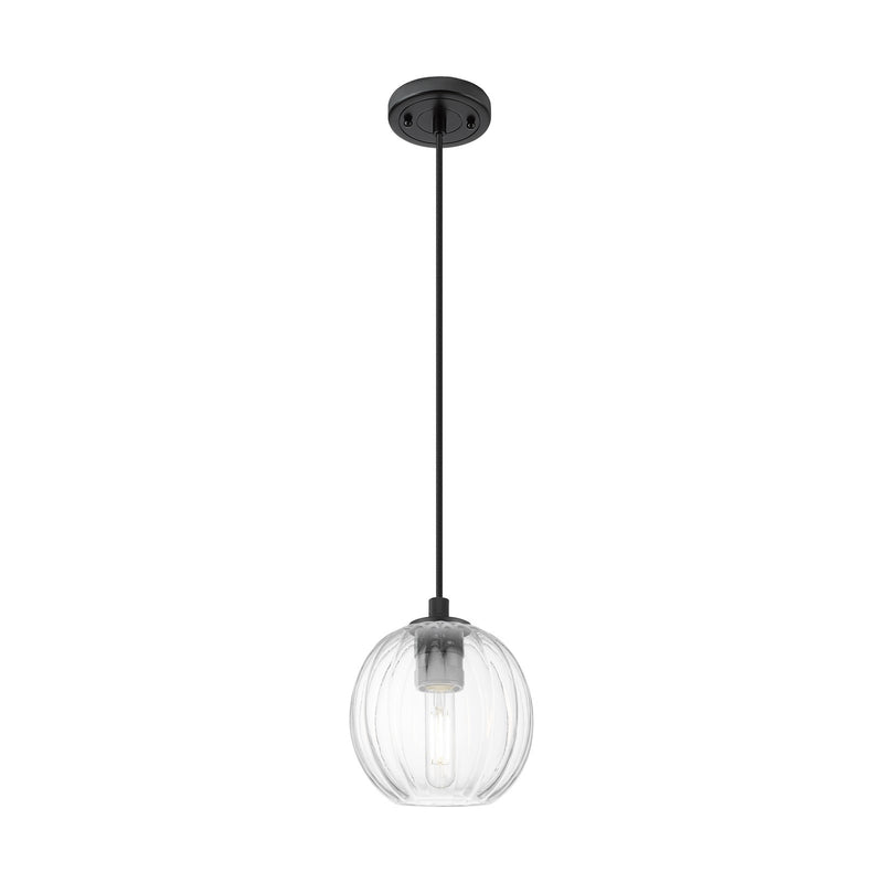 Innovations Preston Globe 7in 1-Light Pendant | Industrial Matte Black and Clear Glass | Kitchen Island & Dining Room | Model 434-1P-BK-G458-7CL