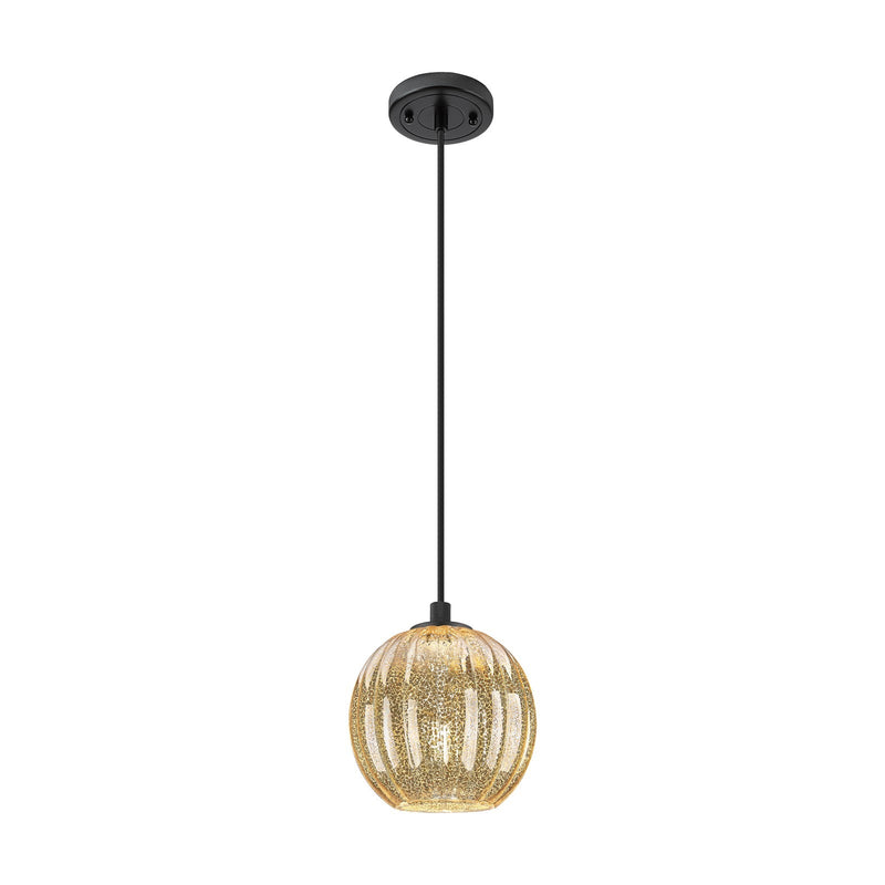 Innovations Preston Globe 7in 1-Light Pendant | Industrial Matte Black and Mercury Glass | Kitchen Island & Dining Room | Model 434-1P-BK-G458-7ME
