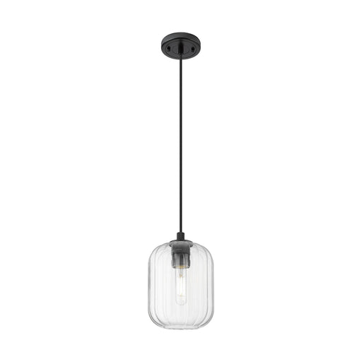 Innovations Preston Cylinder 7in 1-Light Pendant | Industrial Matte Black and Clear Glass | Kitchen Island & Dining Room | Model 434-1P-BK-G460-7CL