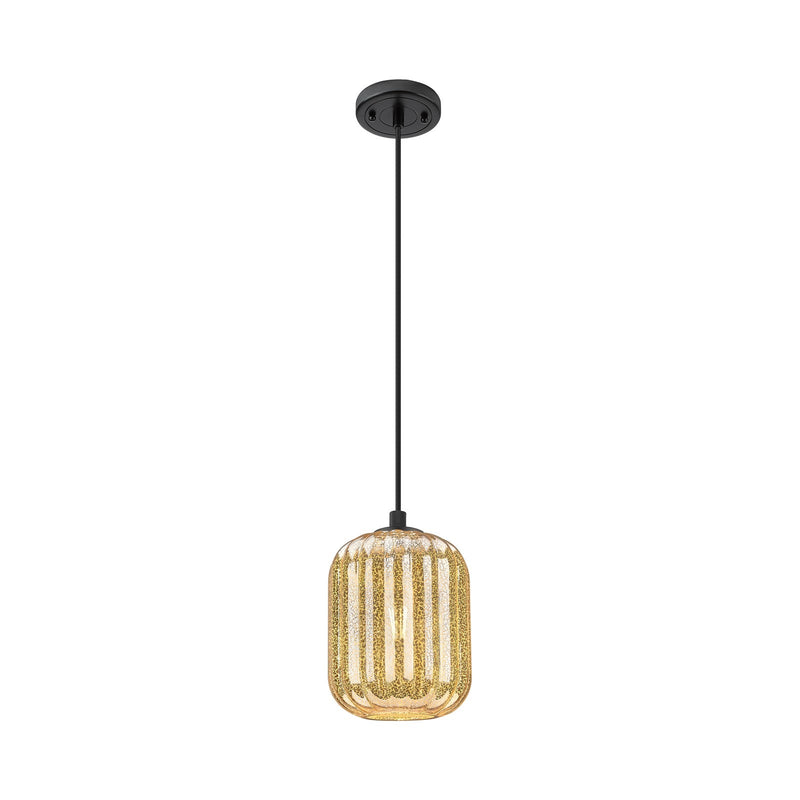 Innovations Preston Cylinder 7in 1-Light Pendant | Industrial Matte Black and Mercury Glass | Kitchen Island & Dining Room | Model 434-1P-BK-G460-7ME