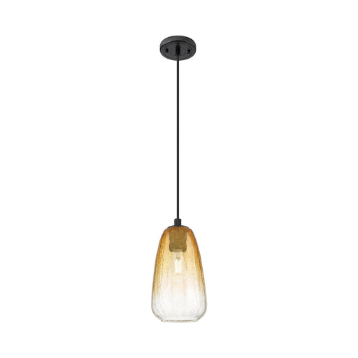 Innovations Brookhaven Almond 6in 1-Light Pendant | Industrial Matte Black and Amber Glass | Kitchen Island & Dining Room | Model 434-1P-BK-G480-6AM